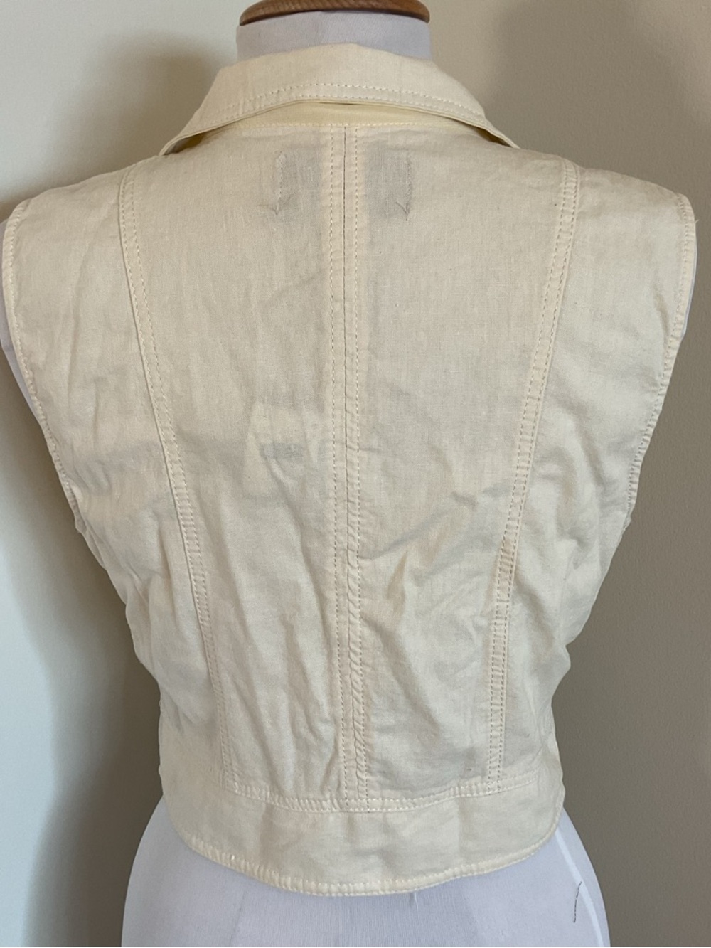 Body Central Cream Linen Blend Moto Vest Small Asymmetrical Zip Cropped - Picture 5 of 5